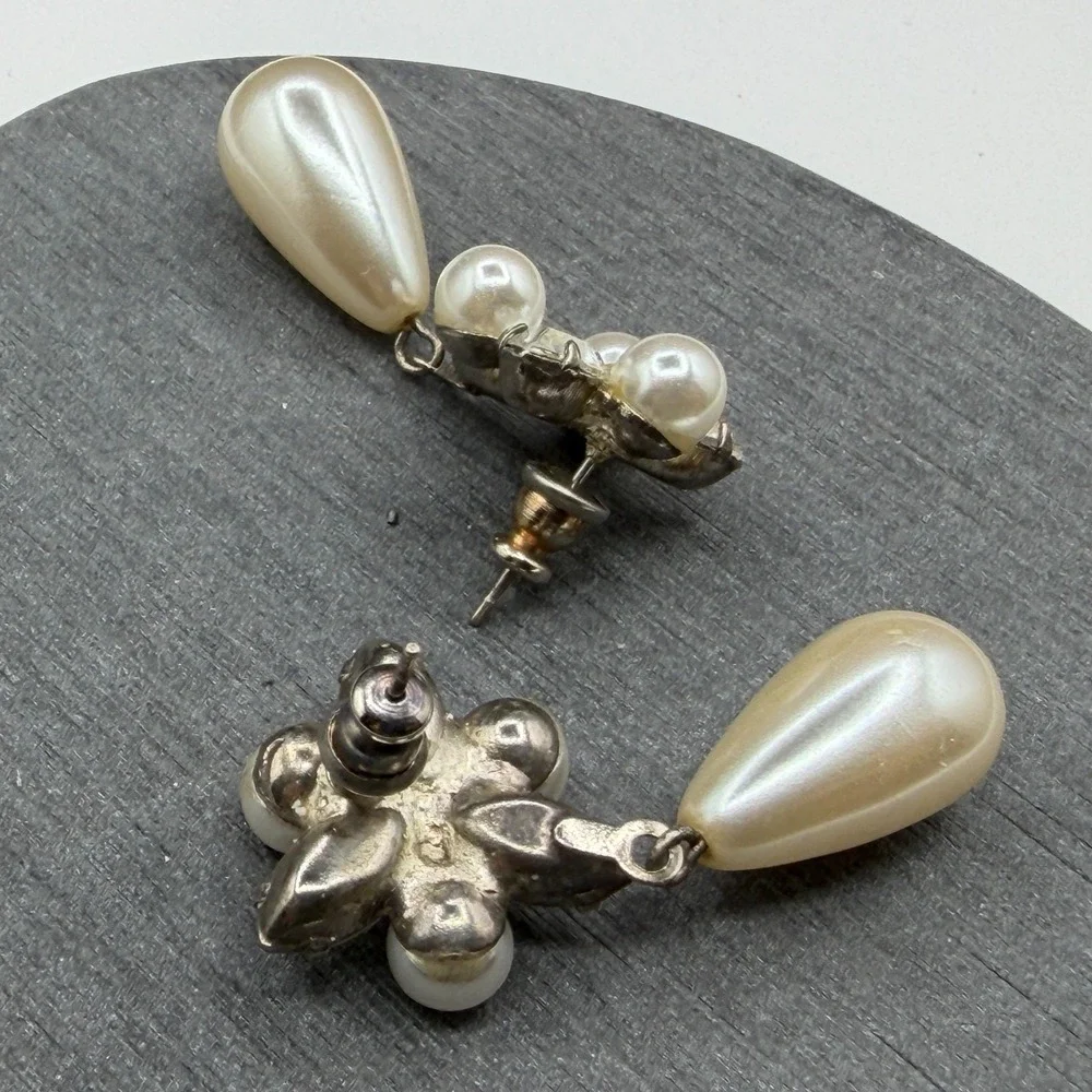 Faux Pearl Rhinestone Teardrop Dangle Earrings Bridal Coquette Statement Gift